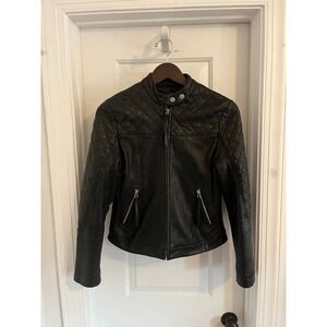Moda International Black Lamb Leather Quilted Moto Jacket